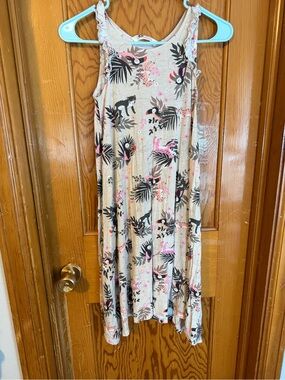 H&M Jungle Print Ruffle Midi Tank Dress 8-10Y Animals Cream Pink Black